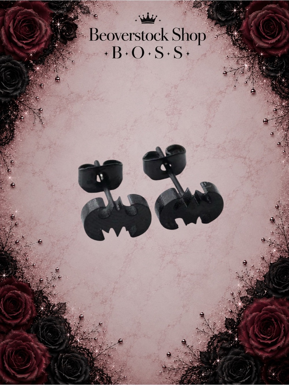 New Exclusively Fancy Black Stainless Steel 316L Batman Earrings Studs Jewelry
